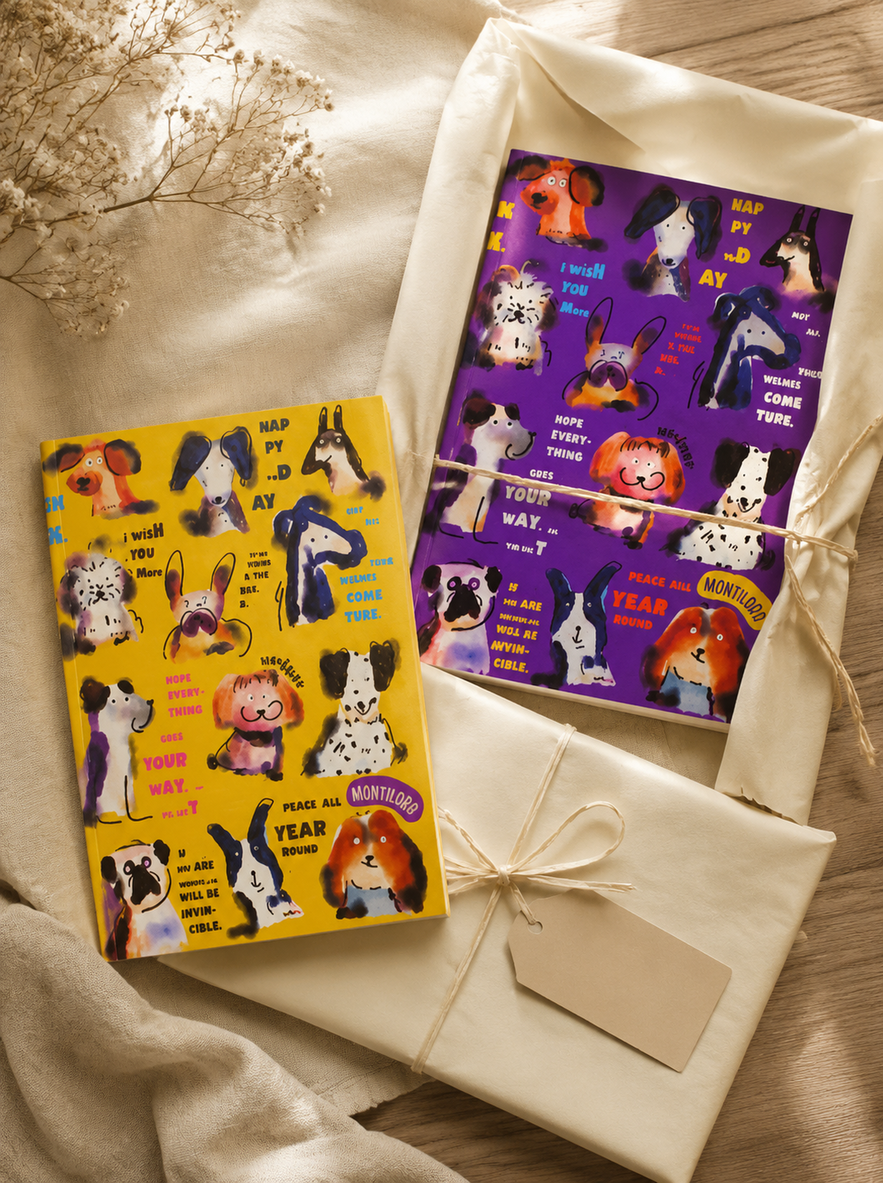B5 Hardcover Notebook, Thick Premium Paper, Lined & Grid Inner Pages, Cute Dog Illustration Design