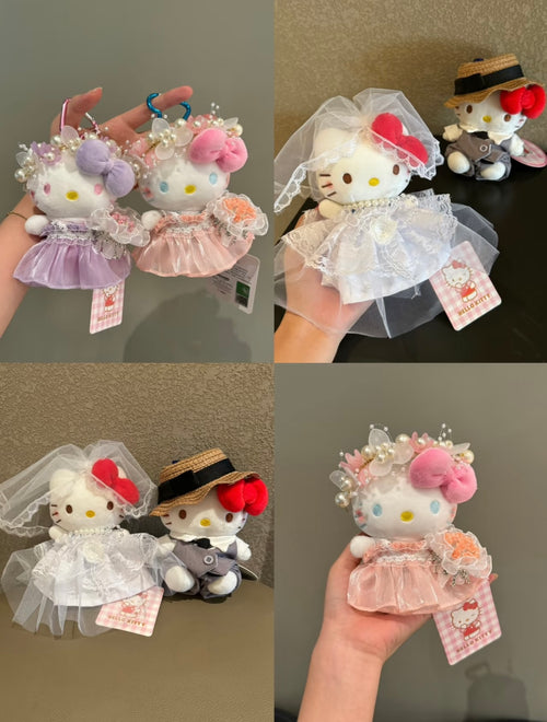 Hello Kitty in wedding dress and suit plush toy bag charm key chain