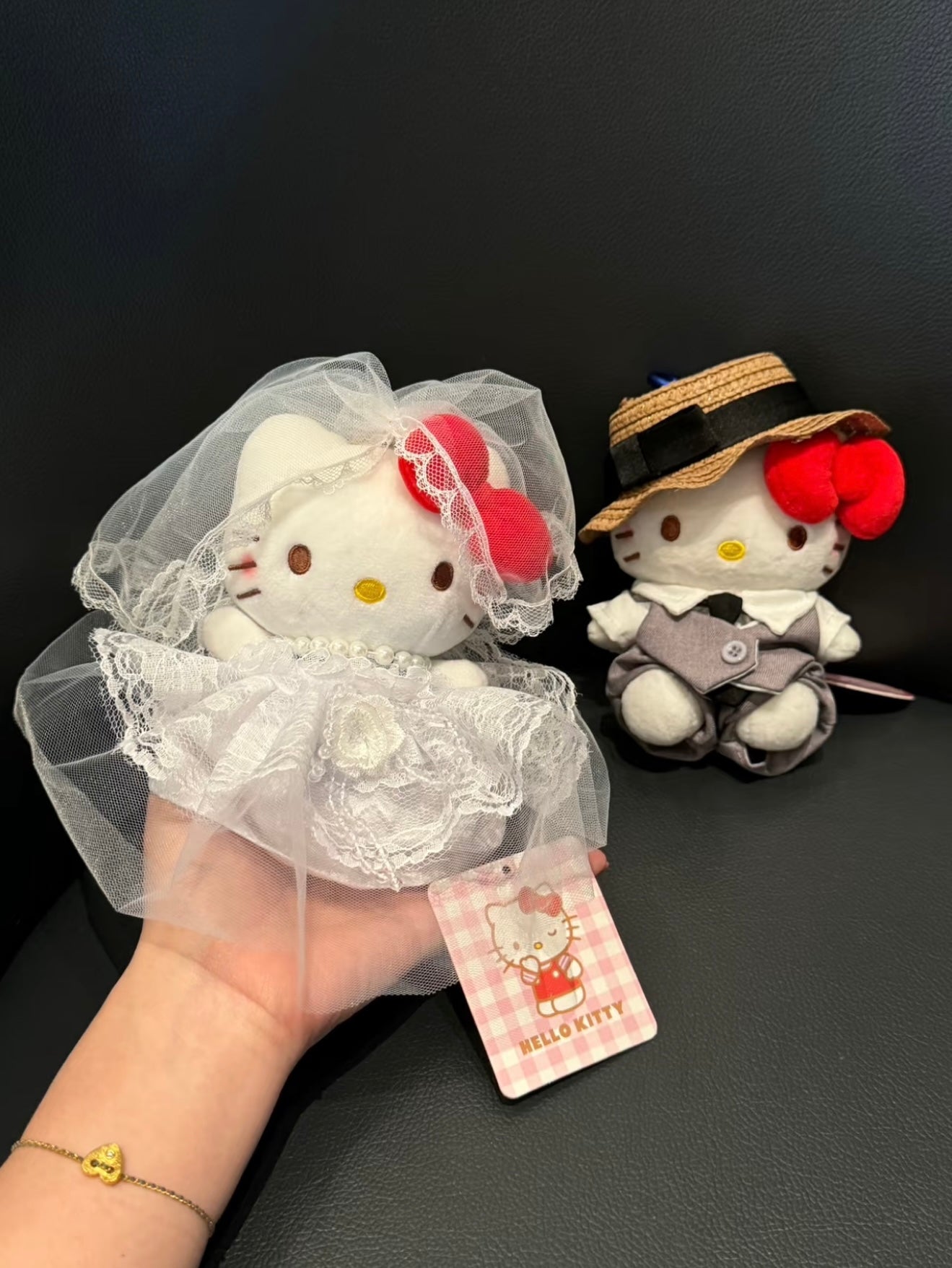 Hello Kitty in wedding dress and suit plush toy bag charm key chain