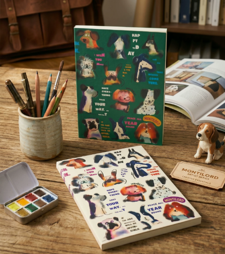 B5 Hardcover Notebook, Thick Premium Paper, Lined & Grid Inner Pages, Cute Dog Illustration Design
