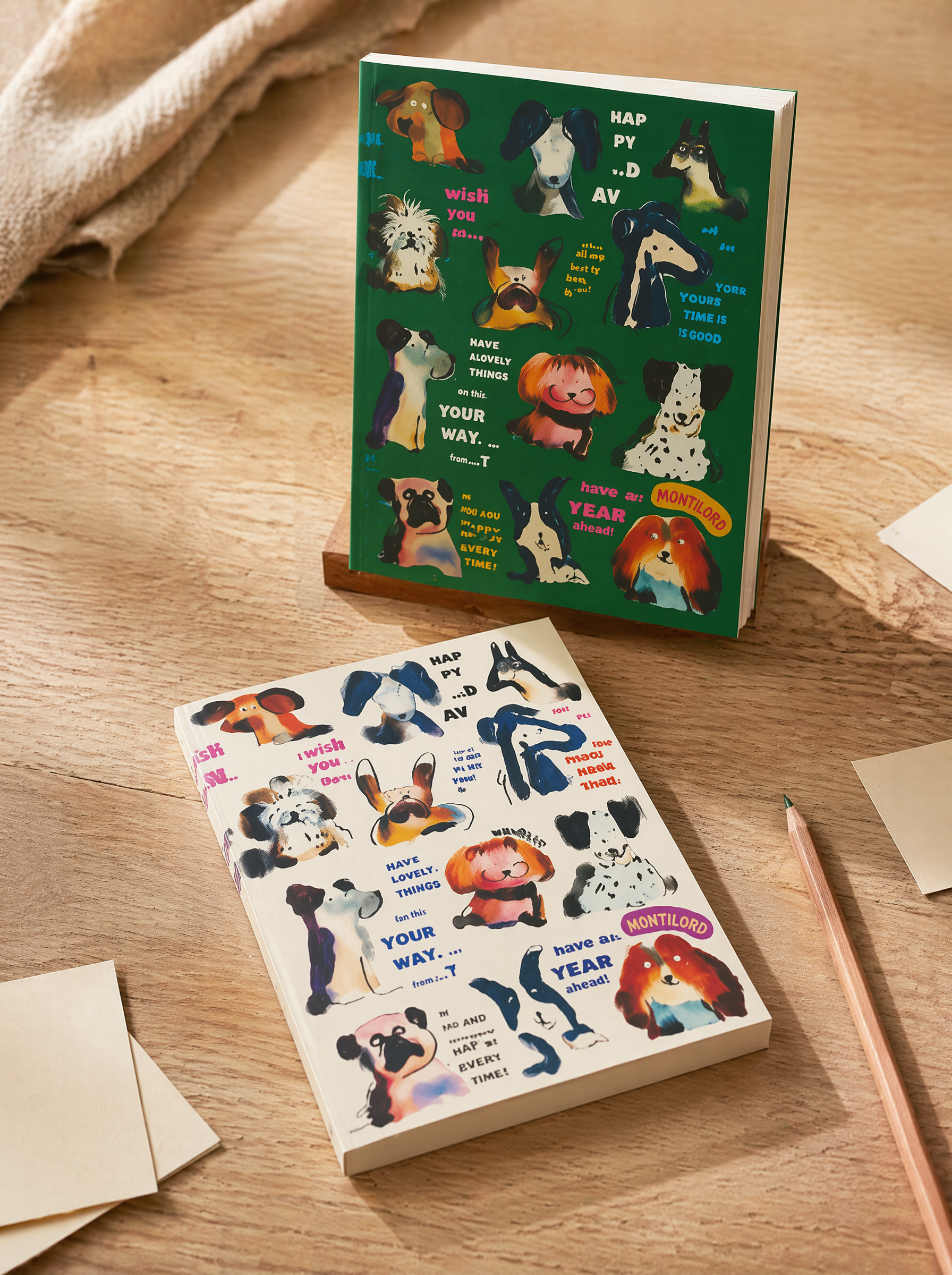 B5 Hardcover Notebook, Thick Premium Paper, Lined & Grid Inner Pages, Cute Dog Illustration Design
