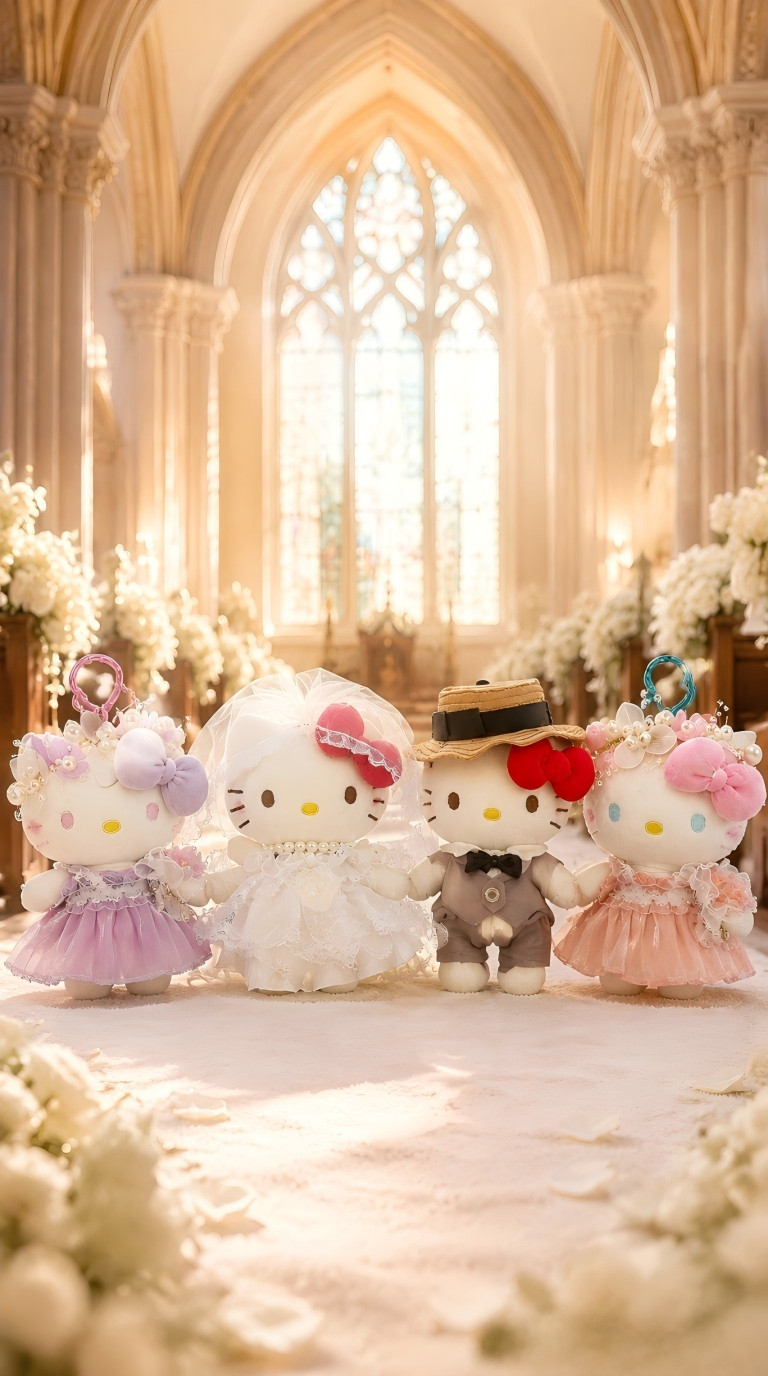 Hello Kitty in wedding dress and suit plush toy bag charm key chain