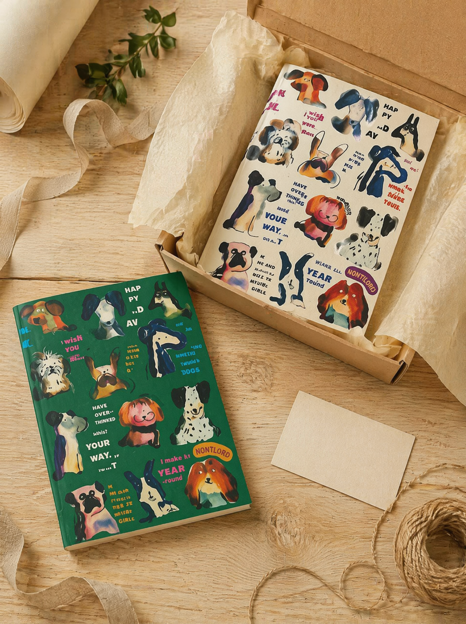 B5 Hardcover Notebook, Thick Premium Paper, Lined & Grid Inner Pages, Cute Dog Illustration Design