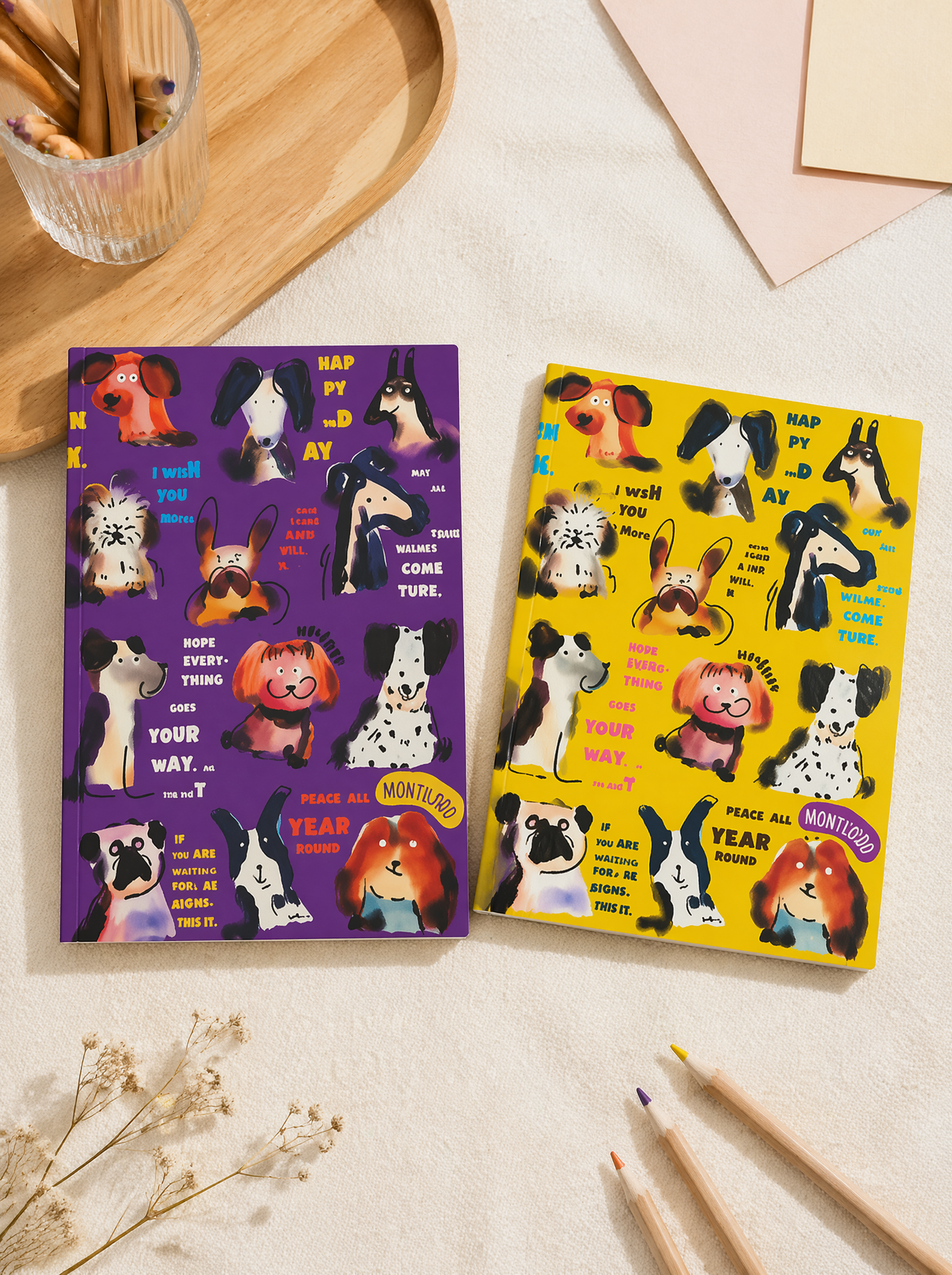 B5 Hardcover Notebook, Thick Premium Paper, Lined & Grid Inner Pages, Cute Dog Illustration Design
