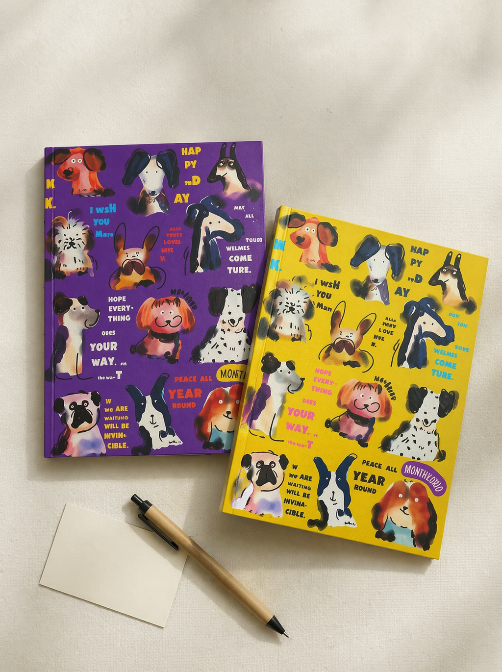 B5 Hardcover Notebook, Thick Premium Paper, Lined & Grid Inner Pages, Cute Dog Illustration Design