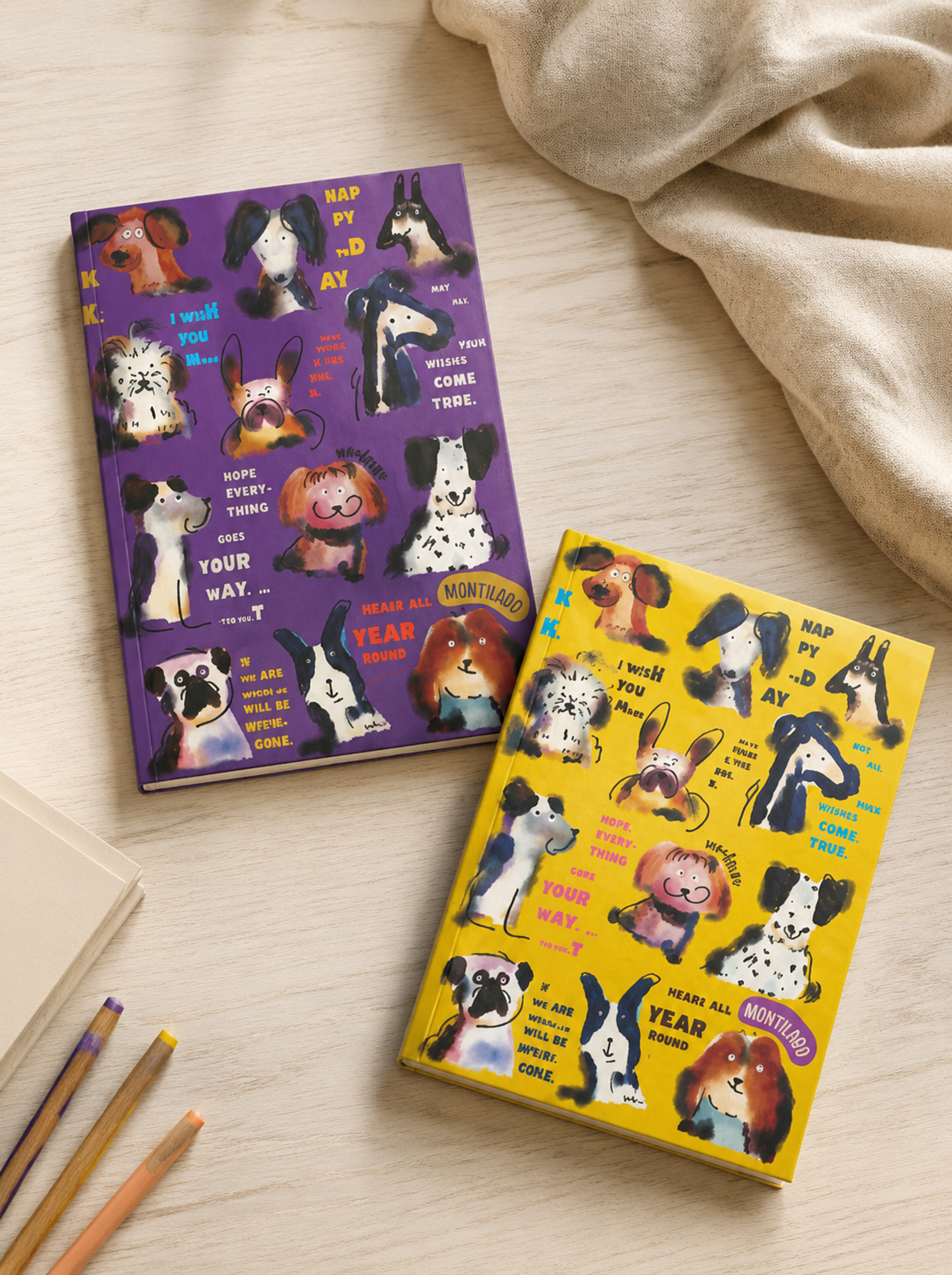 B5 Hardcover Notebook, Thick Premium Paper, Lined & Grid Inner Pages, Cute Dog Illustration Design