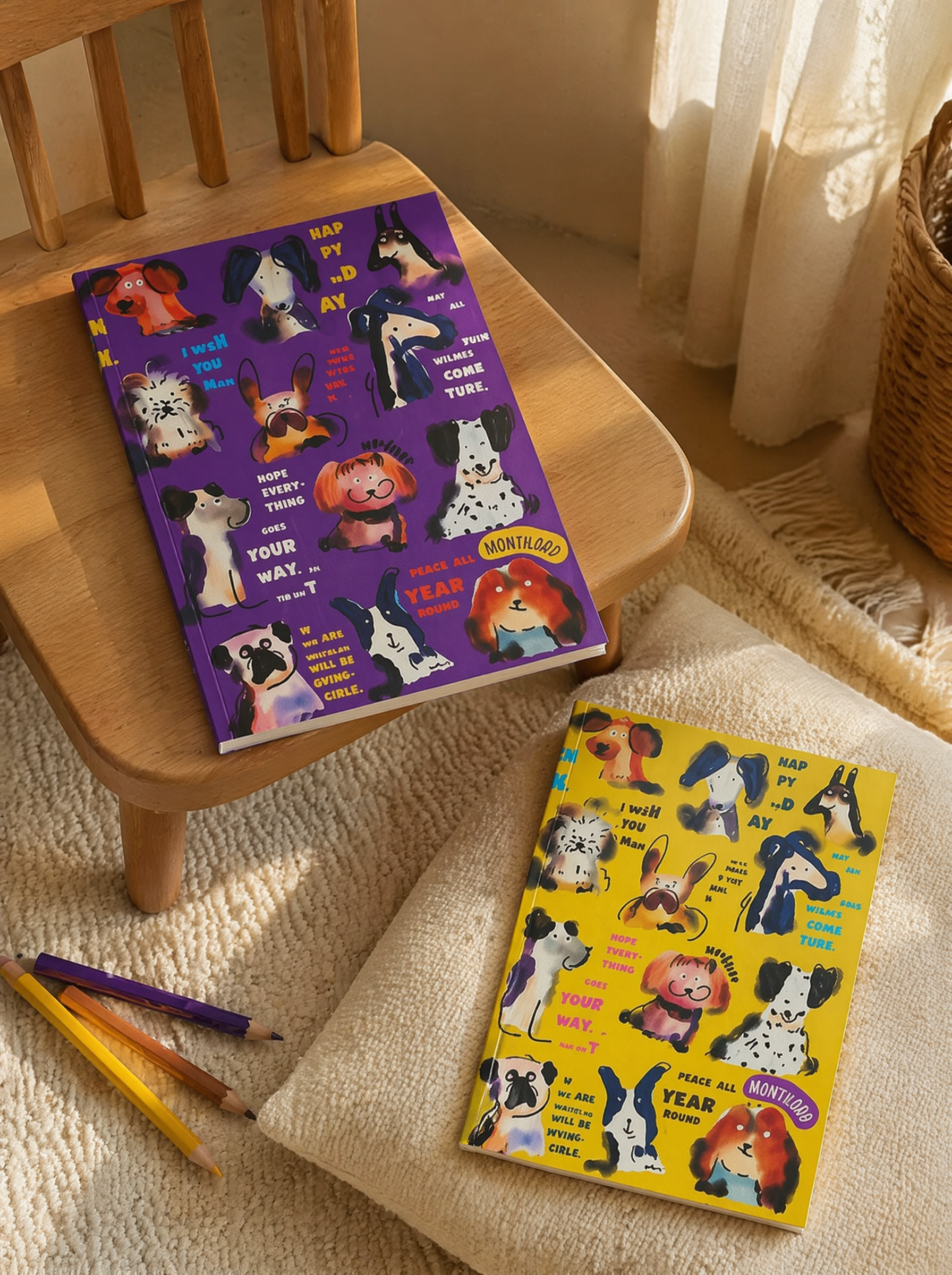 B5 Hardcover Notebook, Thick Premium Paper, Lined & Grid Inner Pages, Cute Dog Illustration Design