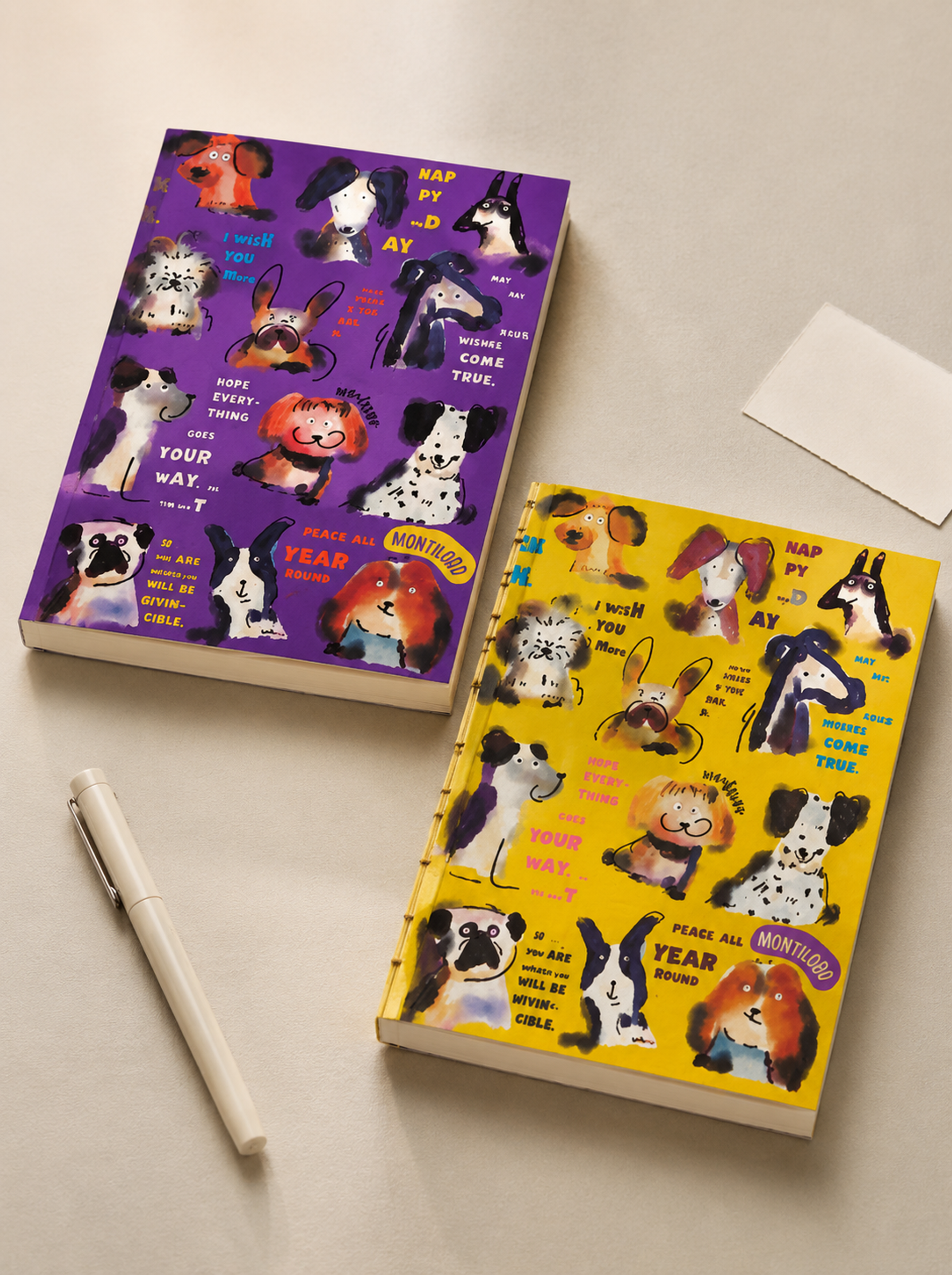 B5 Hardcover Notebook, Thick Premium Paper, Lined & Grid Inner Pages, Cute Dog Illustration Design