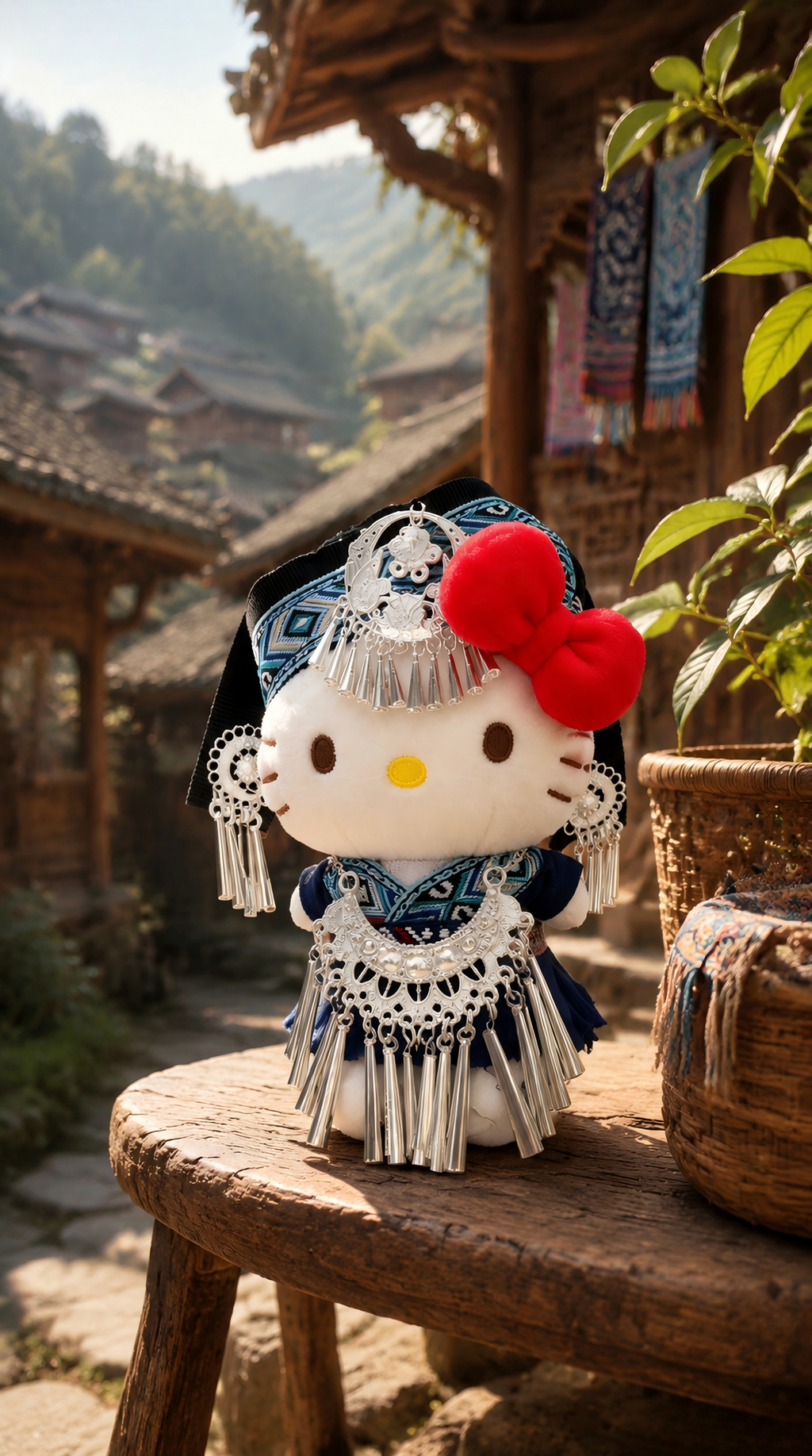 Traditional Chinese ethnic costumes Hello Kitty plush toy bag charm